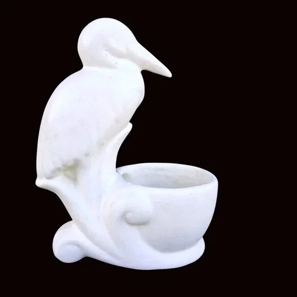 Matte White Pottery Bird Planter Trinket Bowl Mid-Century Modern 6 Inch - Picture 8 of 14